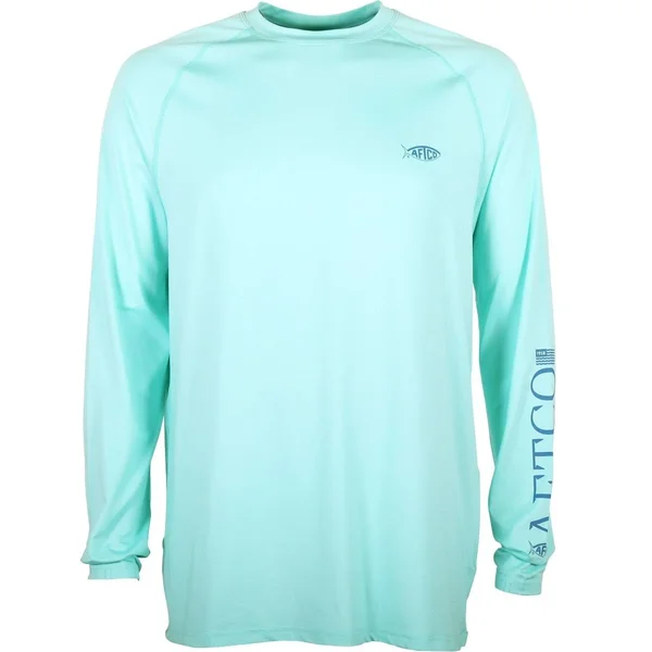 AFTCO Men’s Yurei Airomesh Long Sleeve Performance Shirt Light Blue Heather, Small