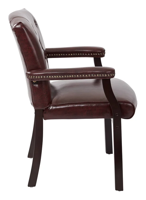 Office Star Traditional Visitors Chair with Padded Arms, Burgundy