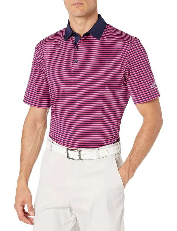 Callaway 3-Color Stripe Mens Golf Polo - Boudoir Red, M