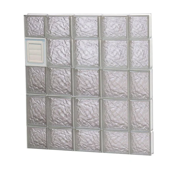 Clearly Secure 34.75 in. x 34.75 in. x 3.125 in. Frameless Ice Pattern Glass Block Window with Dryer Vent D3636IS