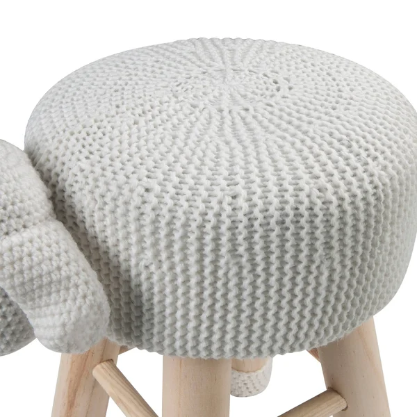 Taylor & Olive Modern Woven White Sheep Ottoman Stool with Wooden Legs