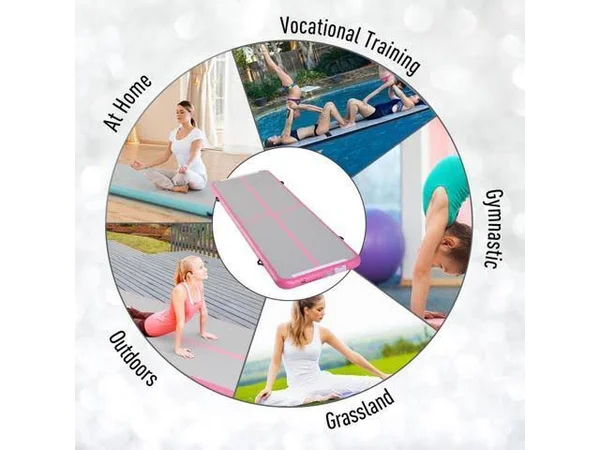 Soozier 10' Air Track Inflatable Tumbling Mat for Gymnastics with Pump - Light Grey/Pink