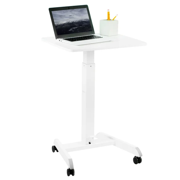Vivo White 24x22 Pneumatic Mobile Workstation Cart, Sit-Stand Laptop Desk