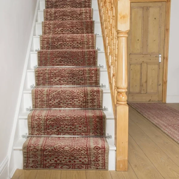 runrug USA Afrikans Taupe - Red Stair Carpet Runner Length: 38 Foo