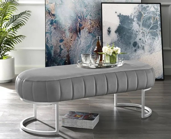 Nicole Miller Flavia Bench – Grey/Silver Velvet