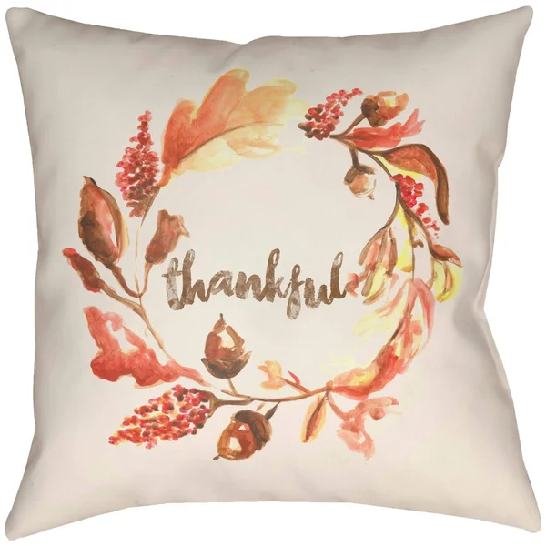 20x22 Red and Orange Thankful Printed Square Throw Pillow Cover