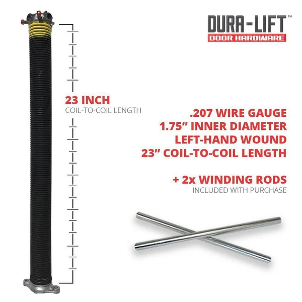 Dura-lift .207 x 1.75 inch x 23 inch Torsion Garage Door Spring (Yellow - Left Wound), Size: 1.75 Inner Diameter