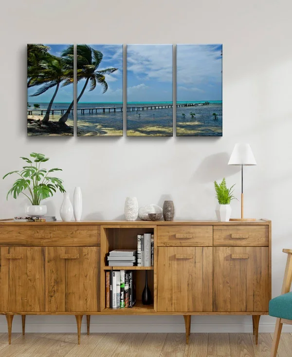 Ready2HangArt Maya Coast 4 Piece Wrapped Canvas Coastal Wall Art Set, 24x22 x 48x22 - Multi