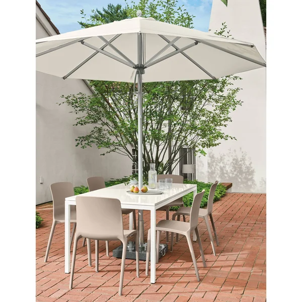 Room & Board, Modern Parsons 4 Person Patio Table w/ Leg 1.5x22 in Orange, 36W 36d 29h, Orange Recycled HDPE Top w/ Ocean
