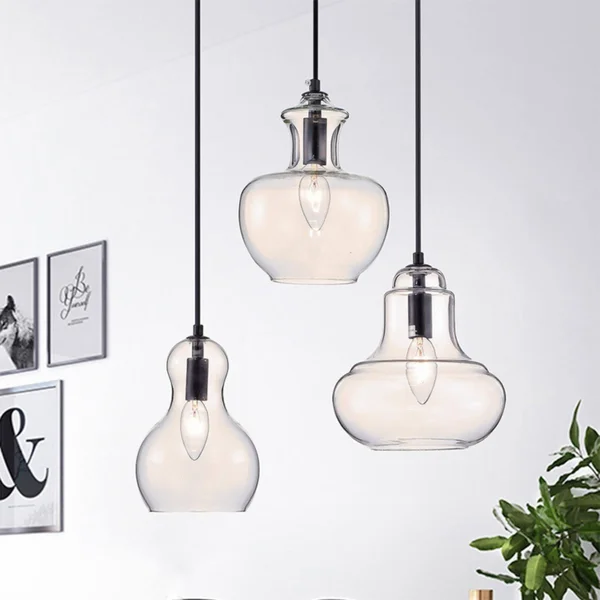 Warehouse of Tiffany Beveen Round 3-Light Glass Gourde Lamp Collection, Black