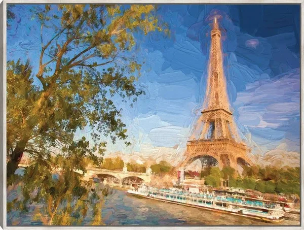 Eiffel Tower River View Framed Canvas Art by DP Gallery Barnwood 32x24 Fineartcanvas