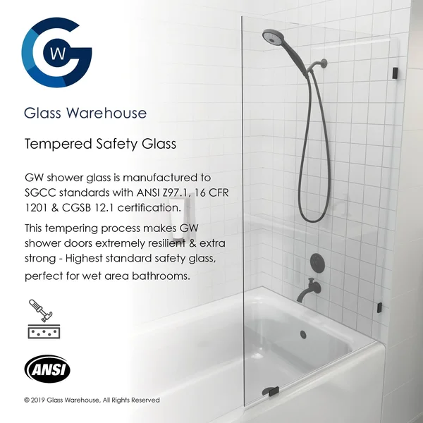 Glass Warehouse 58.25x22 x 33.5x22 Frameless Shower Bath Fixed Panel - Oil Rubbed Bronze
