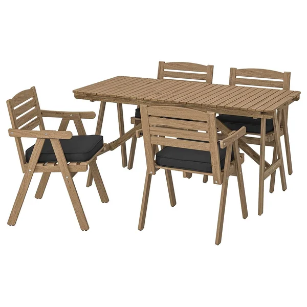 IKEA - FALHOLMEN Table and 4 Armchairs - Outdoor, FALHOLMEN Light Brown stained/j鋜p鰊/duvholmen Anthracite
