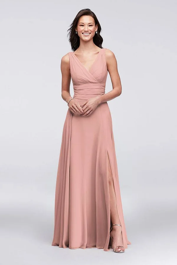 David&s Bridal Surplice Tank Long Chiffon Bridesmaid Dress - Pewter, 6