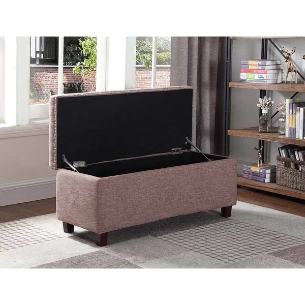 Button Tufted Storage Ottoman with Nailhead - Brown Color