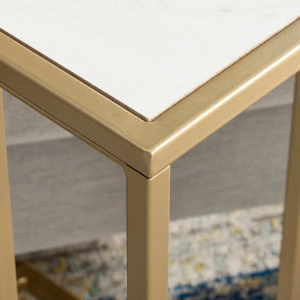 20x22 C-Table - White Faux Marble/ Gold