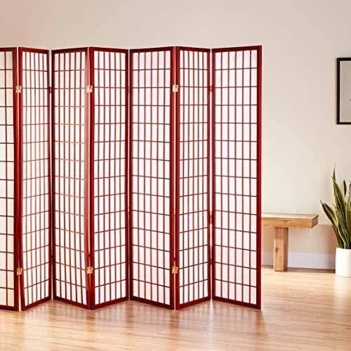 Oriental Furniture 6 ft Tall Window Pane Shoji Screen - 8 Panel - Rosewood