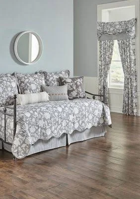 Waverly Charcoal Stencil Vine Reversible Daybed 5 Piece Quilt Set, 105 in x 54 in