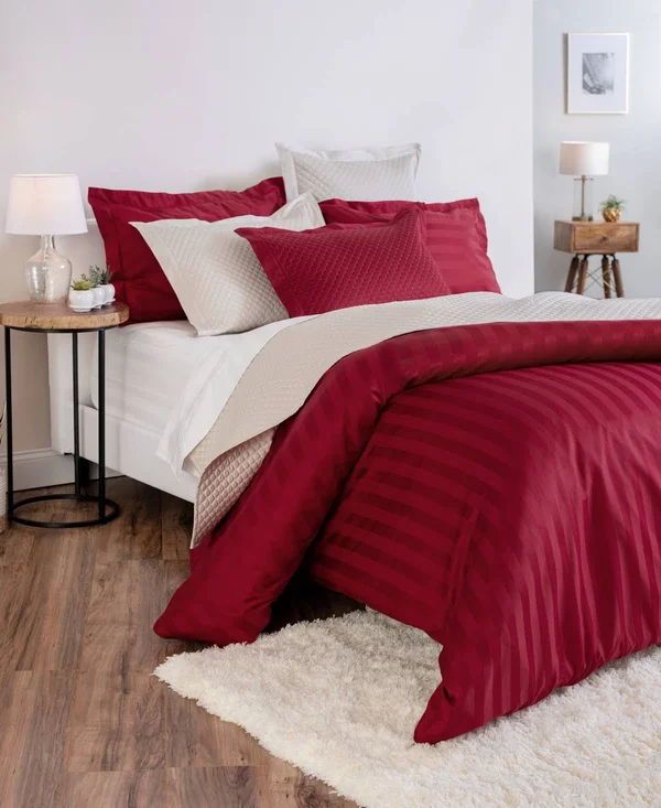 Charter Club Damask Stripe 100% Supima Cotton 550 Thread Count 3 pc. Duvet COVER - King, Created for Macy&s - Pomegranate (Burgun