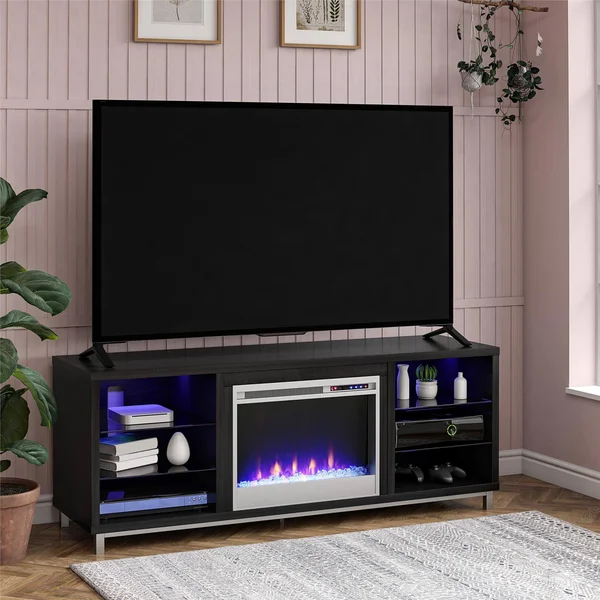Ameriwood Home Lumina Fireplace TV Stand for TVs Up to 70x22 Wide, Black