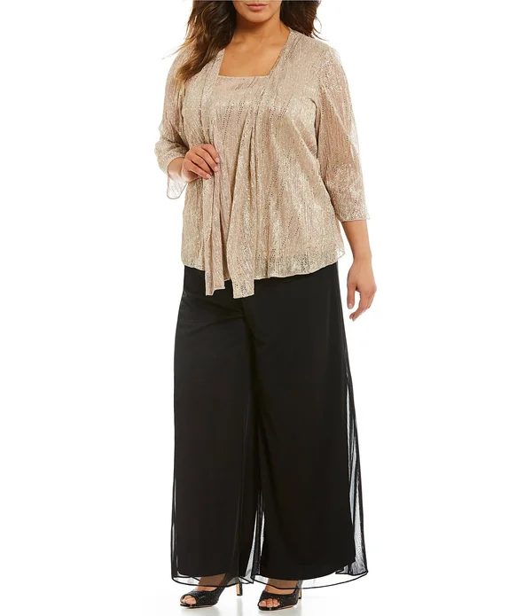 Alex Evenings Plus Size Mesh Waist-Tie Pants - Black