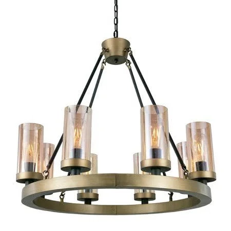 Wellmet Farmhouse Chandeliers Lighting Seeded Glass Shade 30 inch, Rustic Industrial Large Wagon Wheel Chandelier 8 Light Hangin