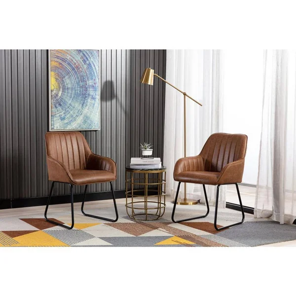 Home Beyond Ajaccio Brown Synthetic Leather Midcentury Dining Accent Chair (Set of 2)