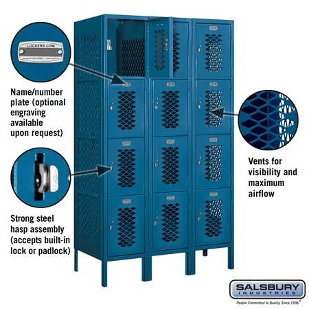 Salsbury Industries 74358BL-U 12x22 Wide Four Tier Vented Metal Locker - 3 Wide - 5 Feet High - 18 Inches Deep - Blue - Unassemb