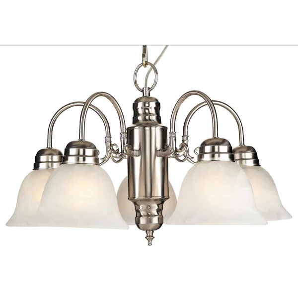5 Light Down Chandelier with Nickel Finish with Alabaster Glass