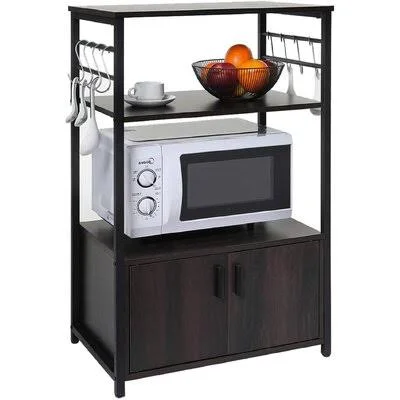 Latitude Run Kitchen Baker's Rack with 1 Cabinet and 8 Hooks - Microwave Oven Stand with Storage, Coffee Bar with 2 Shelves, Kitc