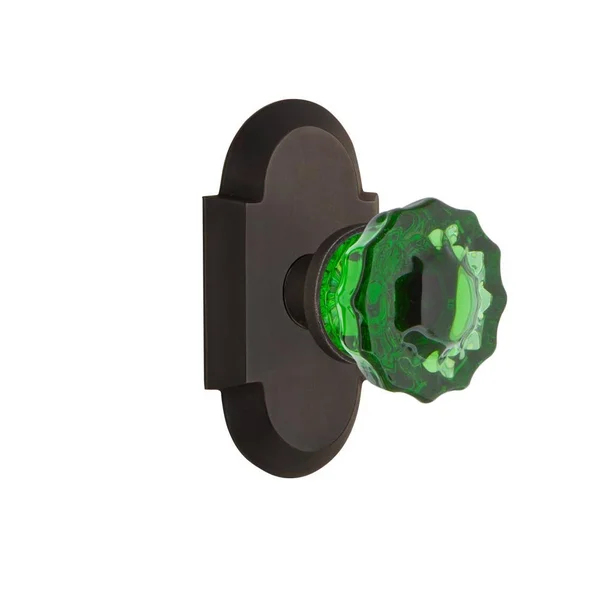 Nostalgic Warehouse Cottage Plate Double Dummy Crystal Emerald Glass Door Knob in Oil-Rubbed Bronze
