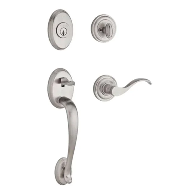 Baldwin Reserve - Columbus Handleset with Right Handed Curve Lever and Traditional Arch Rose in Satin Nickel - SC.COLXCUR.R.TAR.