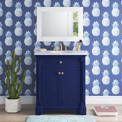 Camila 30'' Single Bathroom Vanity Set Mistana Base Finish: Blue - Hardware Finish: Gold