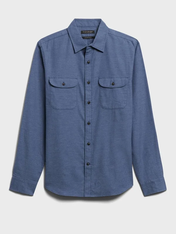 Banana Republic Men's Untucked Slim-Fit Flannel Shirt Blue Size M