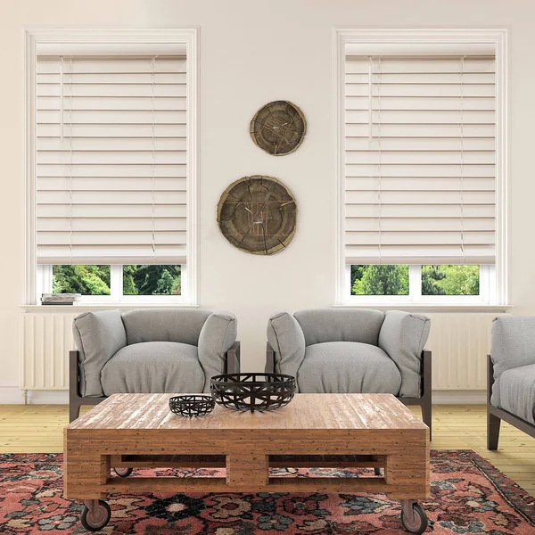 Custom Cut to Order Cordless 64-in. Faux Wood Blinds - White, 42x22 Wide