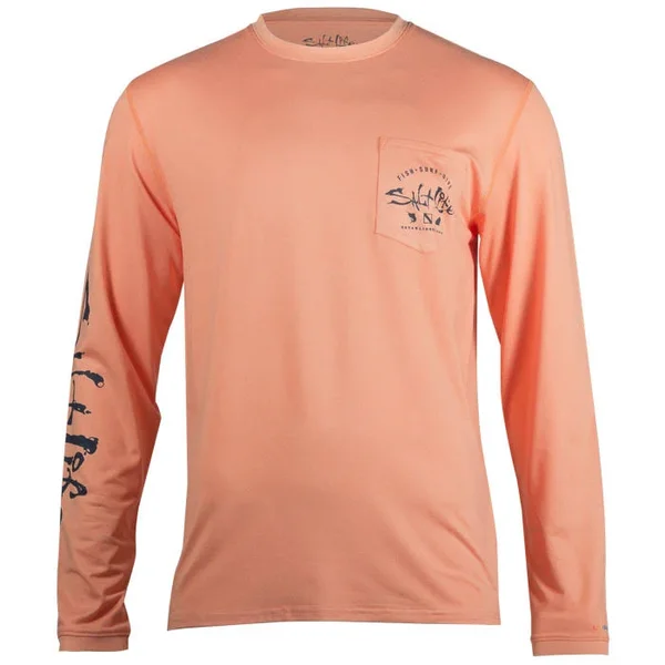 Salt Life Men's Watermans Trifecta Performance Long Sleeve Shirt, Large, Orange