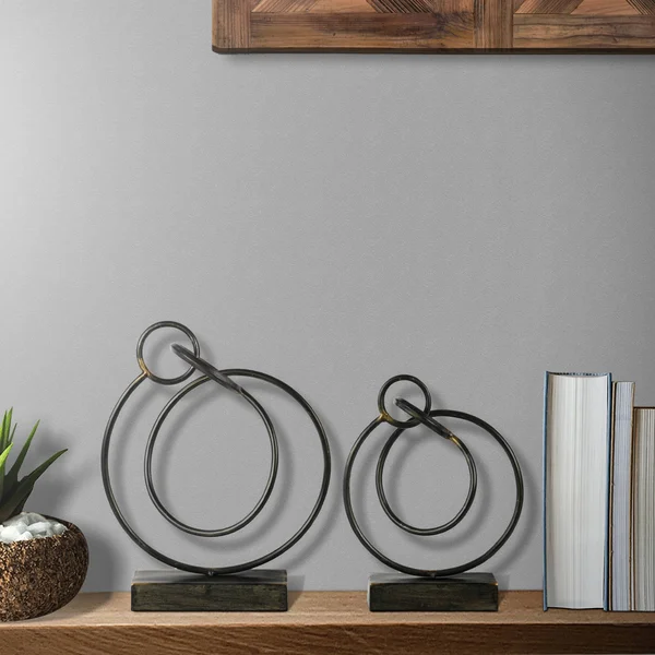 Metal Abstract Sculpture with Rectangular Base, Set of Two, Gray
