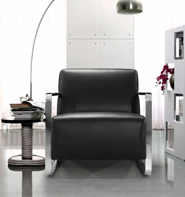 HomeRoots Black Modern Leather Lounge Chair