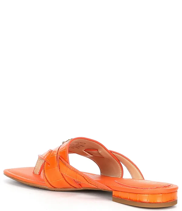 Lauren Ralph Lauren Rosalind Croco Embossed Leather Sandals - 5M