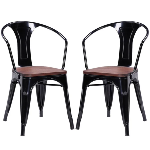 Costway Tolix Style Armchair- Black, Set of 2
