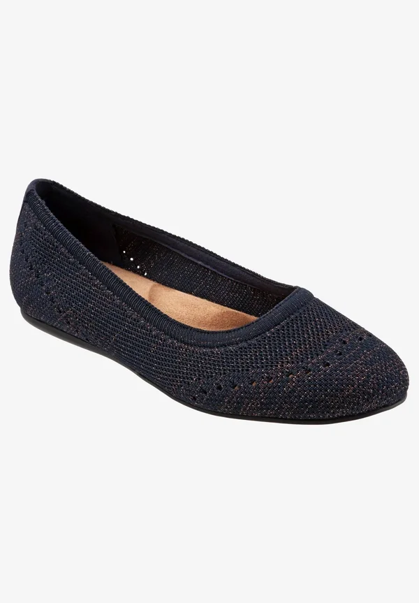 SoftWalk Women's Santorini Flat Wide - Color: Navy, Size: 9.5