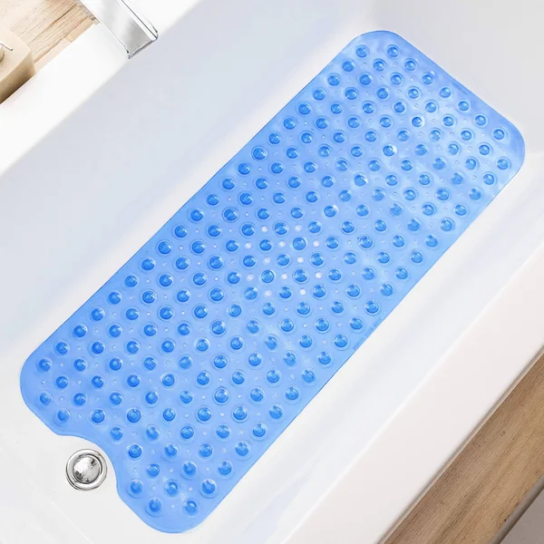 TEESHLY Bathtub Mats for Shower Tub Extra Long Non-Slip Bath Mat, Shower Mat with Drain Holes and Suction Cups, Bath Tub Mat for