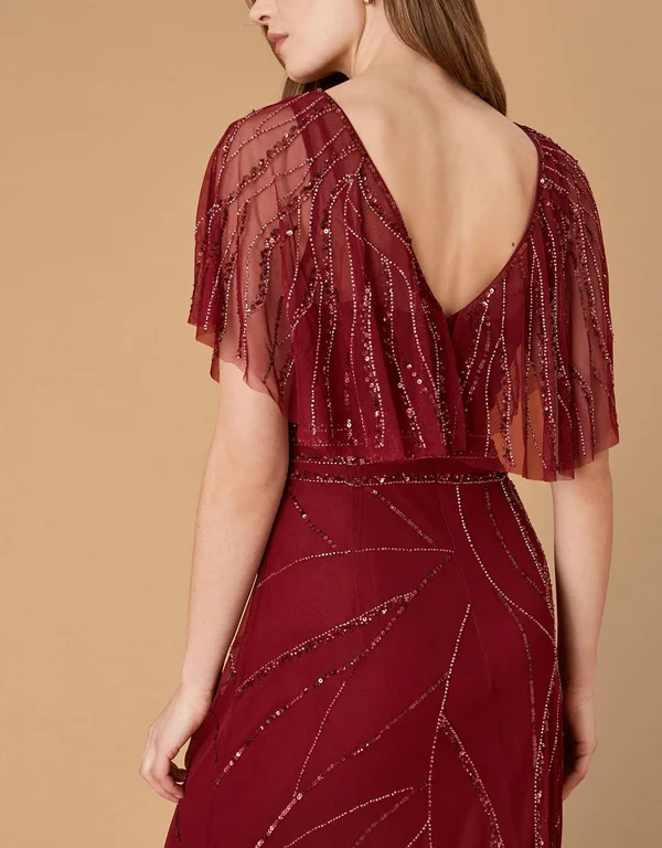 Monsoon Florence Embellished Flutter Sleeve Maxi Dress Red