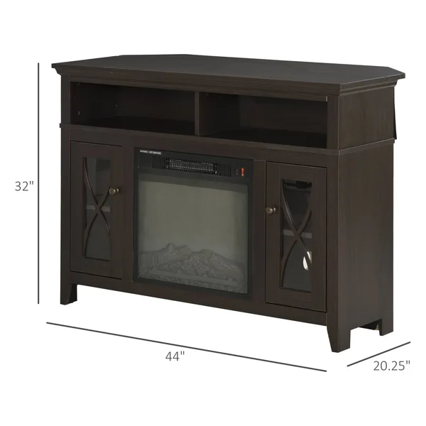 HOMCOM 2-in-1 Wood Corner TV Stand with Media Center Console and Electric Fireplace, LED Flame, Fits 55x22 TV - Dark Coffee