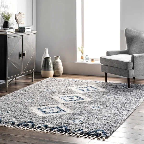 nuLOOM Gray Transitional Regina Shag Rug 5& Round