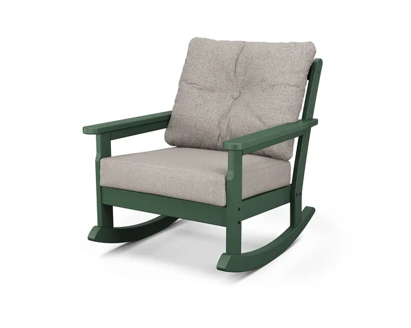POLYWOOD Vineyard Deep Seating Rocking Chair Green, Weathered Tweed