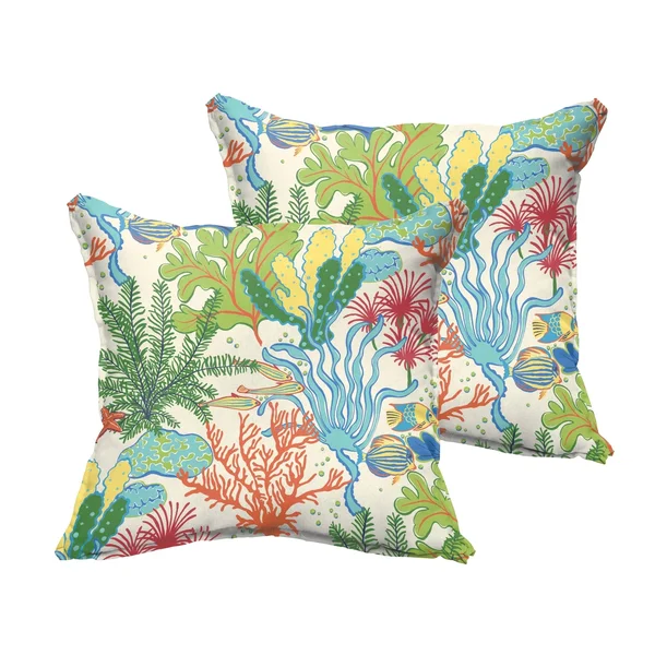 San Elijo Blue Green Indoor/ Outdoor Flange Square Pillows (Set of 2) by Havenside Home - 18 in H x 18 in W