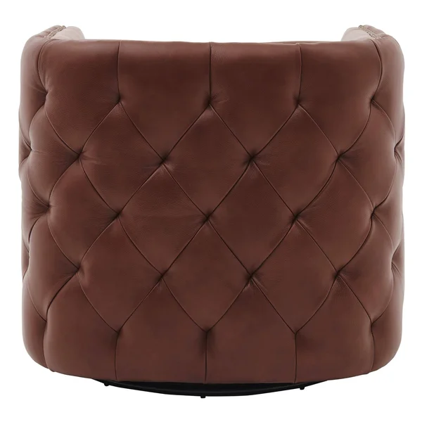 Leslie Top Grain Leather Swivel Tufted Chair, Garrett Brown