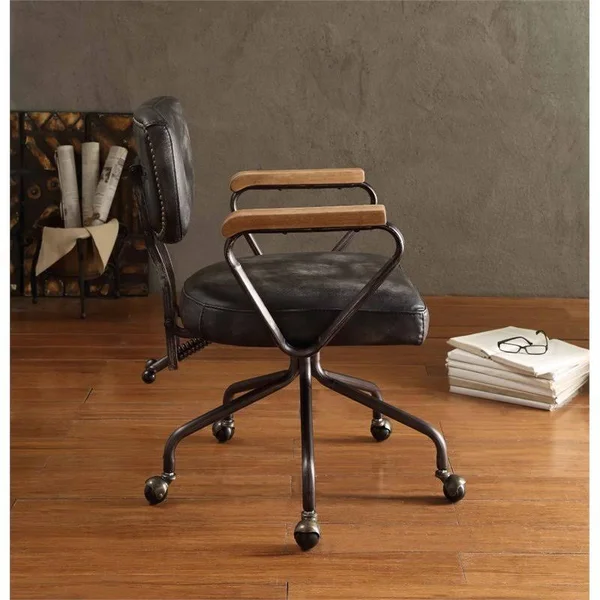 Bowery Hill Leather Swivel Office Chair in Vintage Black - BH-1639812