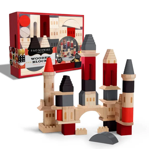 Fao Schwarz Create A Castle Wooden Blocks - 60pc